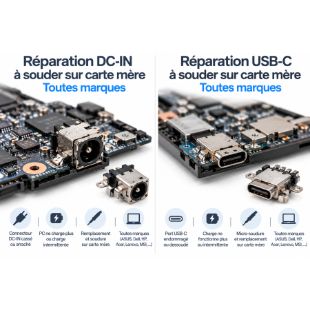 Réparation connecteur alimentation PC portable | Masco Informatique